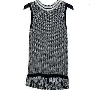 TOPSHOP Black And White Knit Dress With Fringe 8